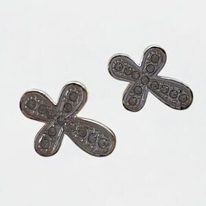 💙3 for $15 Vintage Silver Rhinestone Rounded Clover Cross Pendant Stud Earrings